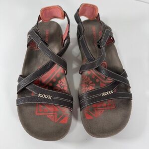 Merrell Brown Sandals with Coral Accents